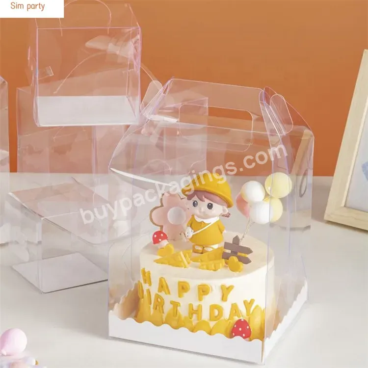 Sim-party Pet Pastry 2 3 4 5 6 8 Inch Dessert White Tray Boxes Transparent Cake Box With Handle