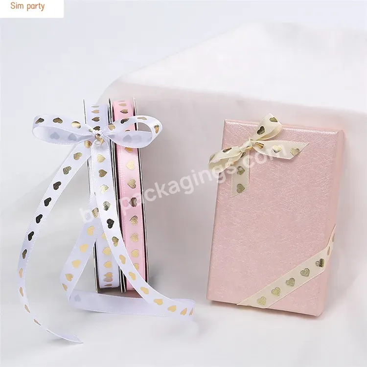 Sim-party Pink Bow Gift Cake Flower 1cm Heart Printed Ribbon Decorative Polyester Ribbon For Craft