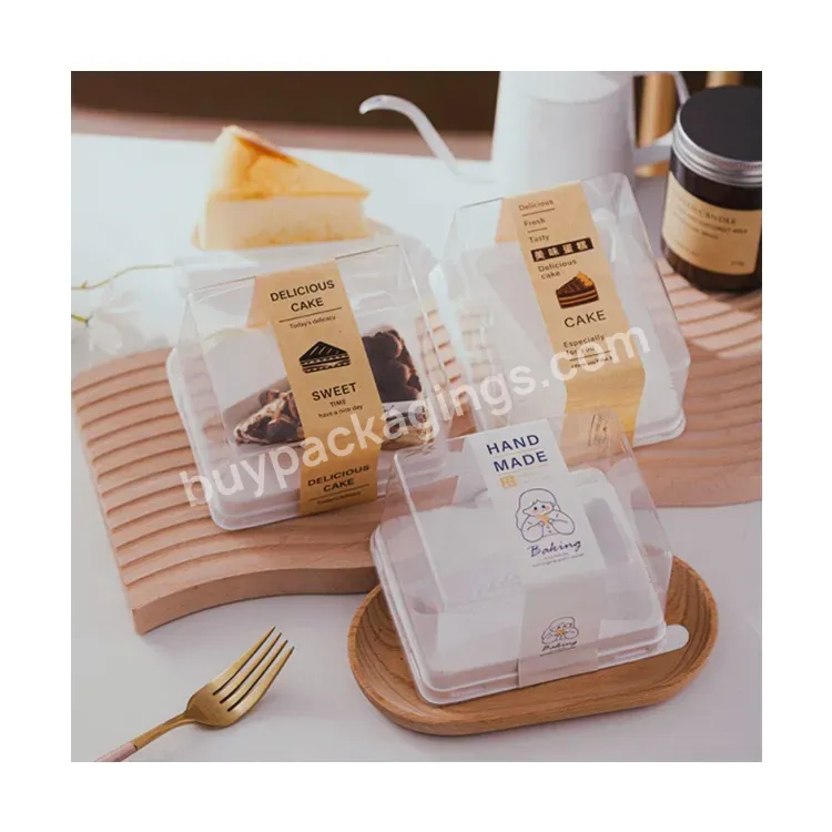 Sim-party Plain Dessert Baking Small Clear Triangle Mousse Plastic Boxes Cake Slice Box With Fork