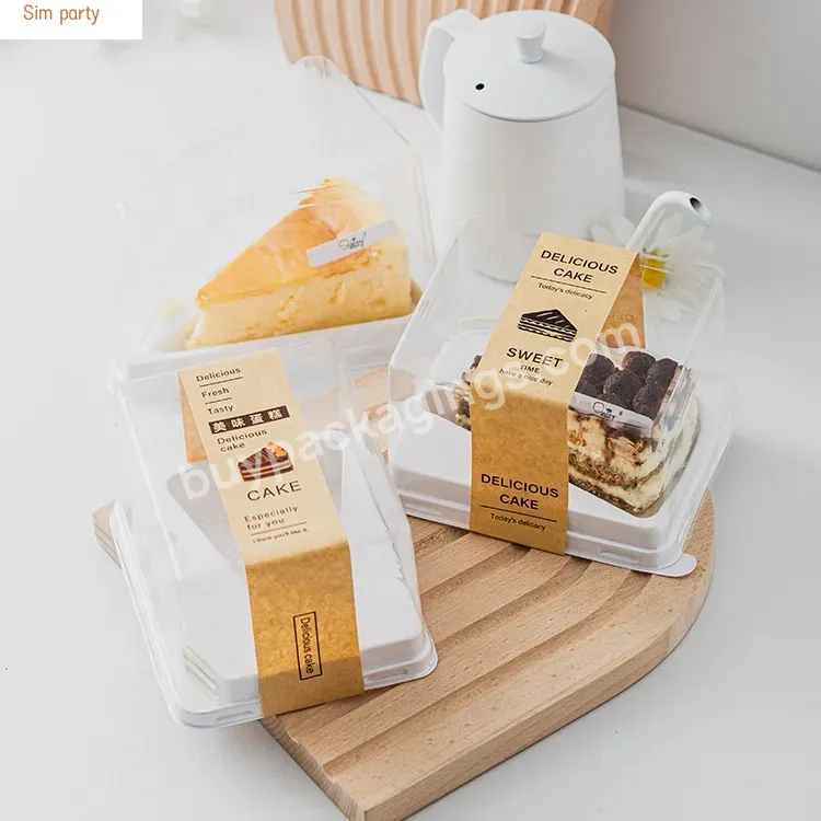 Sim-party Plain Dessert Baking Small Clear Triangle Mousse Plastic Boxes Cake Slice Box With Fork