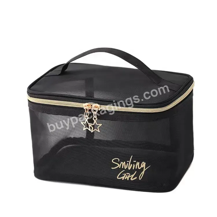 Sim-party Plain Modern Style Travel Storage Visible Mesh Cosmetic Bag Personalized Makeup Bag