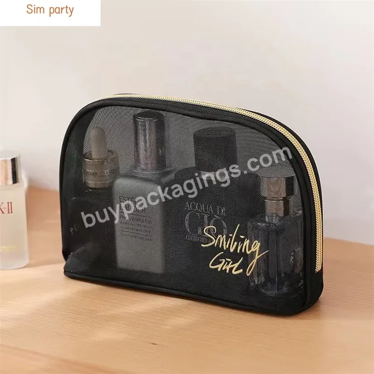 Sim-party Plain Modern Style Travel Storage Visible Mesh Cosmetic Bag Personalized Makeup Bag