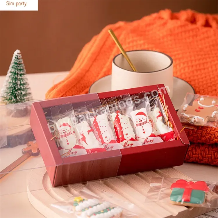Sim-party Plain Red White Candy Gift Christmas Plastic Nougat Biscuit Drawer Boxes Cookie Clear Box