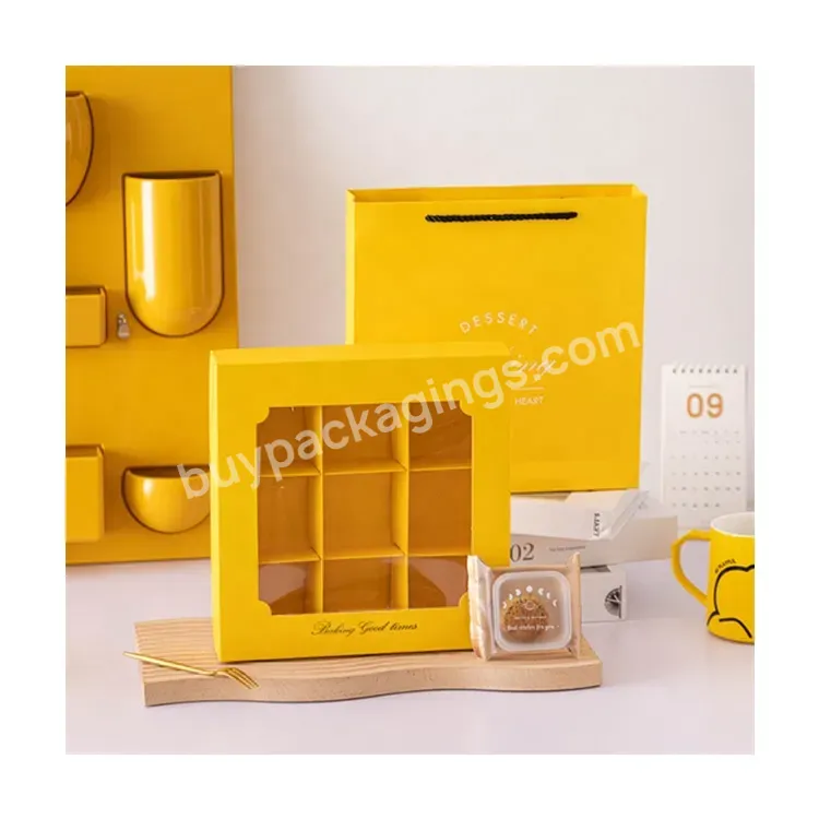 Sim-party Pop Egg Yolk Puff Pastry Gift Bag Luxury Yellow 9 Biscuit Paper Boxes Clear Moon Cake Box