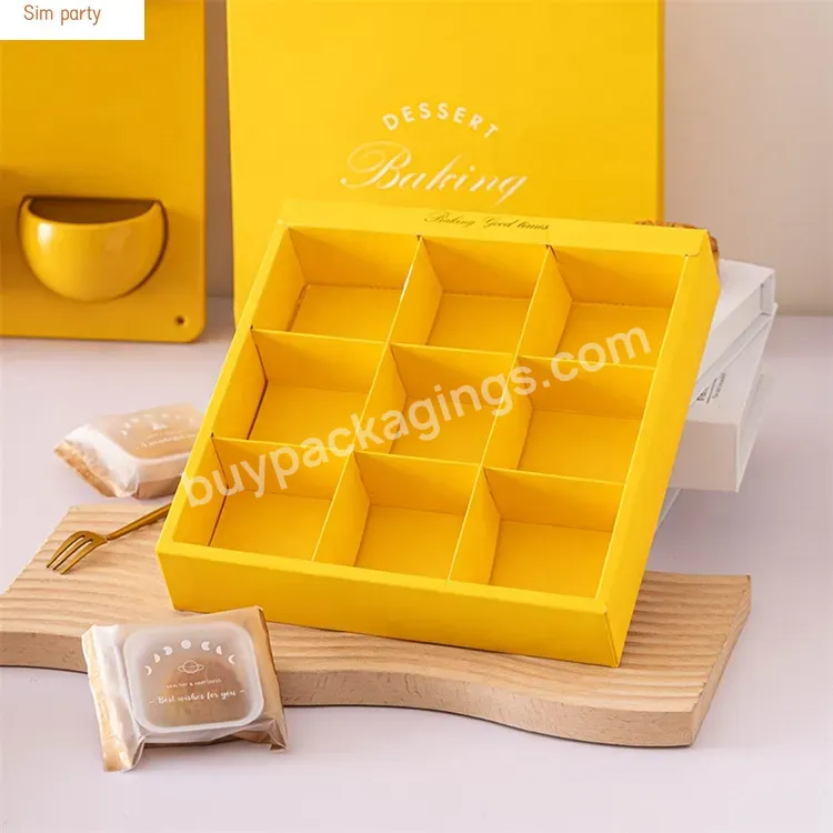 Sim-party Pop Egg Yolk Puff Pastry Gift Bag Luxury Yellow 9 Biscuit Paper Boxes Clear Moon Cake Box