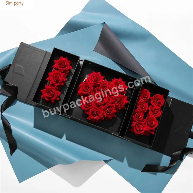 Sim-party Pop Luxury Rose Pink Floral Preserved Flowers Gift Packaging I Love You Flower Box