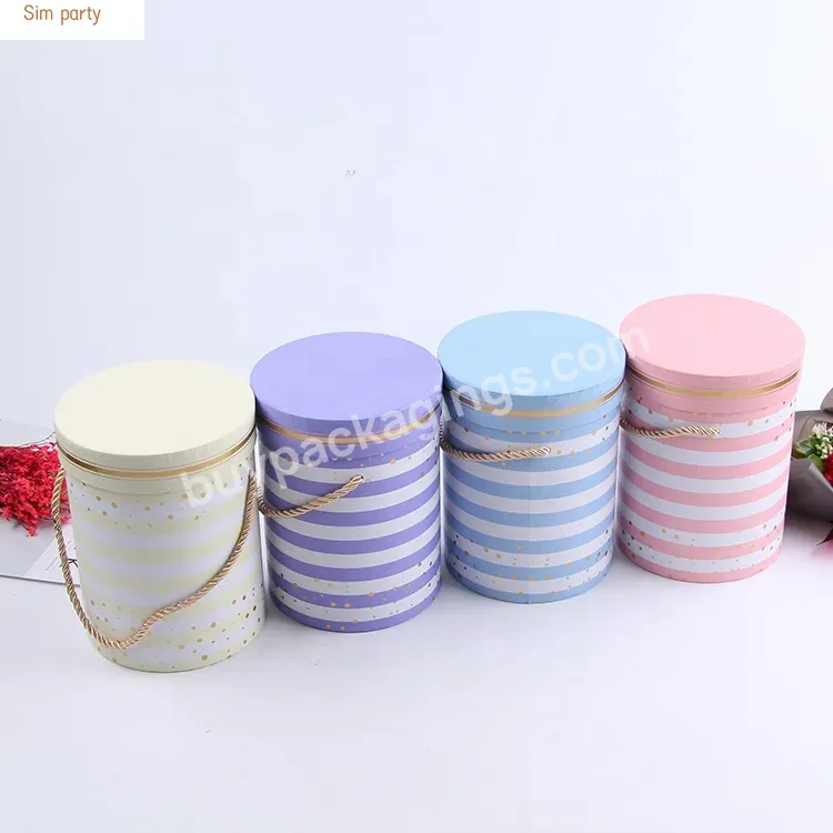 Sim-party Pop Pretty Stripe Yellow Colors Bouquet Gift Round Paper Rose Hug Bucket Portable Flower Box - Buy Portable Flower Box,Round Paper Rose Hug Bucket,Pop Pretty Stripe Yellow Colors Bouquet Gift Box.