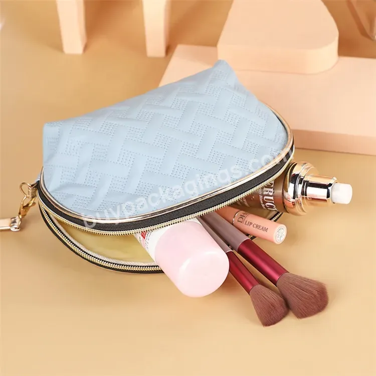 Sim-party Portable Blue Embossing Pu Travel Wash Bag Makeup Bags For Women Cosmetic Bag Wholesale