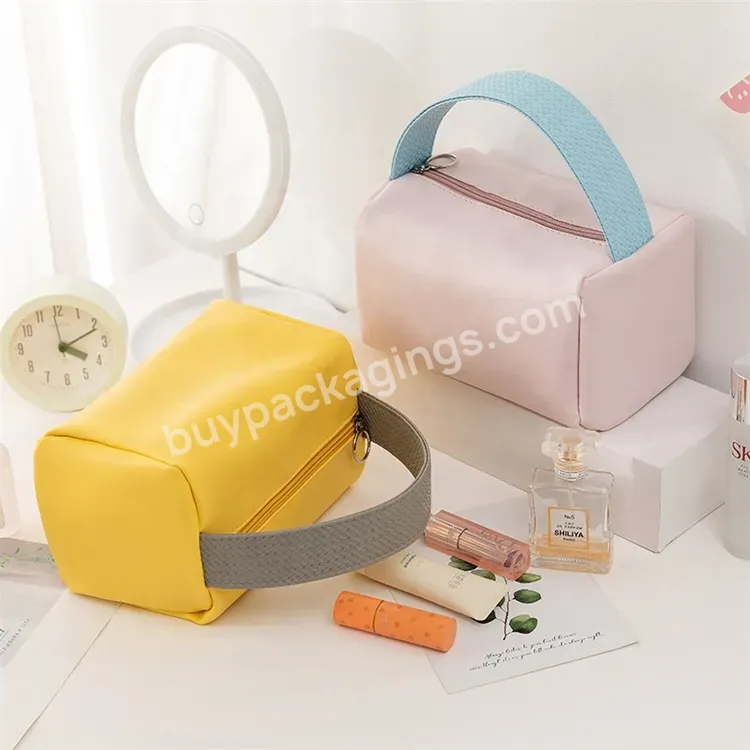 Sim-party Portable Summer Travel Makeup Tool Storage Toiletry Bag With Handle Genuine Leather Cosmetic Bags