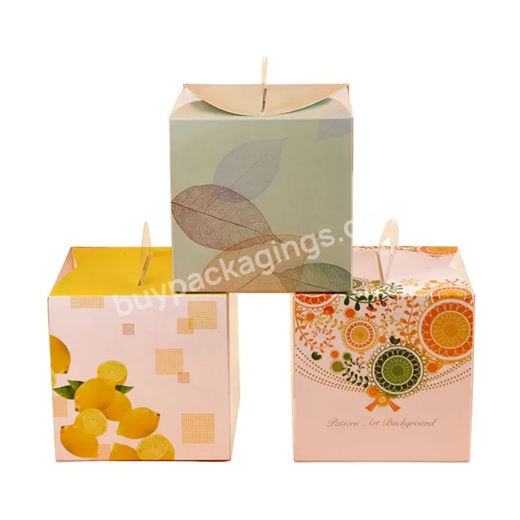 Sim-party Printed 15x15x15 Cheese Half Clear Square Mousse Boxes Handle Pet Cake Box Supplier