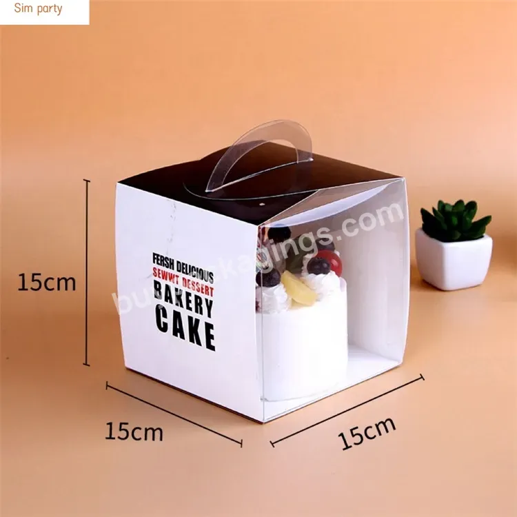 Sim-party Printed 15x15x15 Cheese Half Clear Square Mousse Boxes Handle Pet Cake Box Supplier