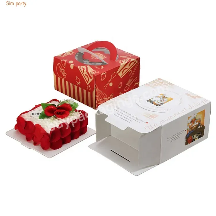 Sim-party Printed Birthday Mousse Square 4 6 8 Inch Cheese Box Handle Paper Cake Boxes Bulk