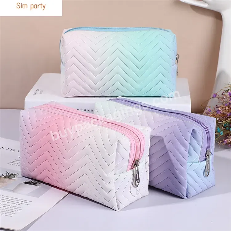 Sim-party Pu Macarons Gradient Color Compartments For Makeup Toiletries Pencils Accessories Bulk Cosmetic Bags