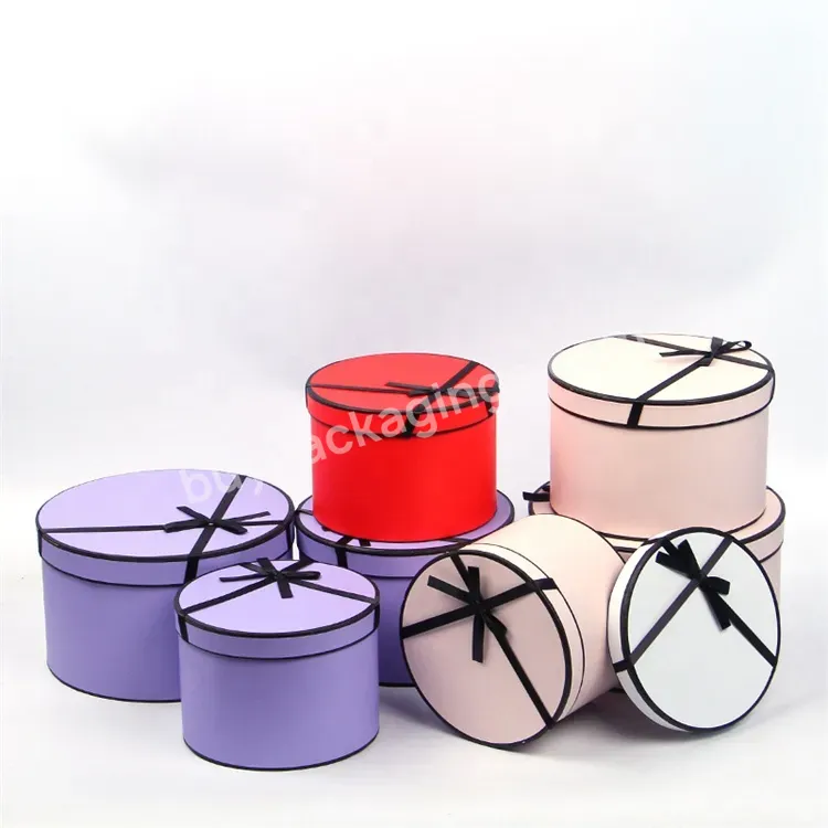 Sim-party Purple Valentine Round Rose 3pcs Bucket Box For Flower Packaging Box Sets With Ribbon