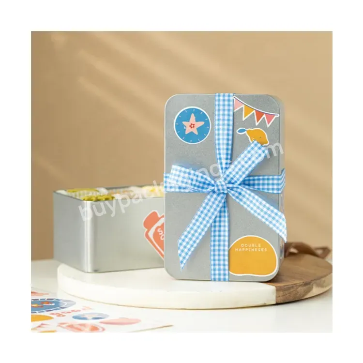 Sim-party Rectangle Candy Storage Silvery Lid Biscuit Food Tinplate Iron Boxes Metal Tin Cookie Box