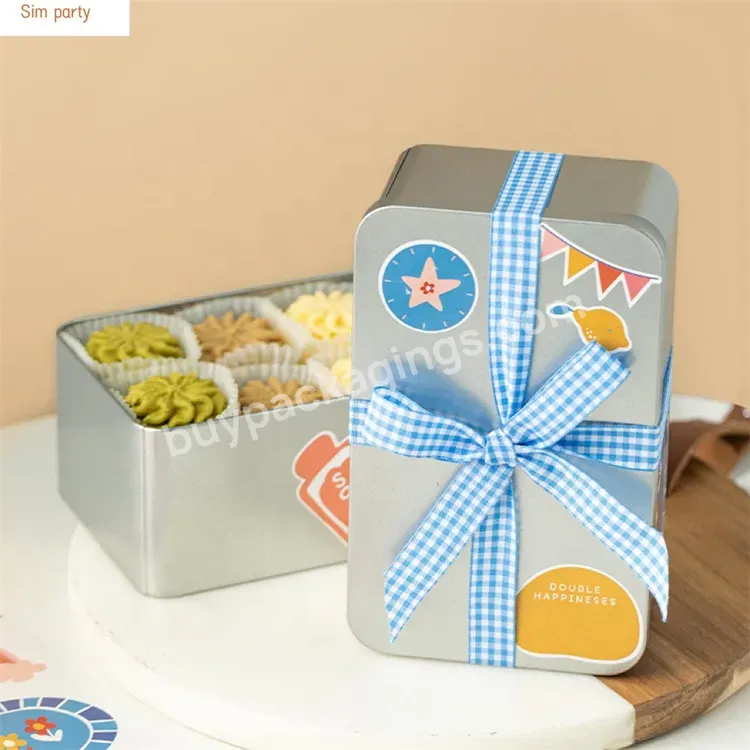 Sim-party Rectangle Candy Storage Silvery Lid Biscuit Food Tinplate Iron Boxes Metal Tin Cookie Box