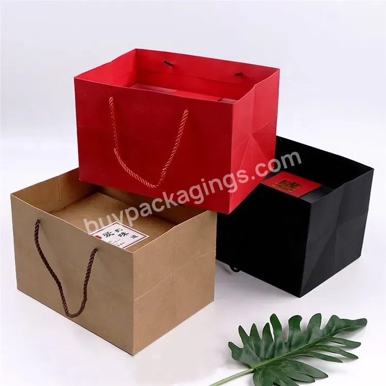 Sim-party Red Black Newest Design Durable Handle Egg Yolk Gift Bags Big Kraft Paper Mooncake Package Bag