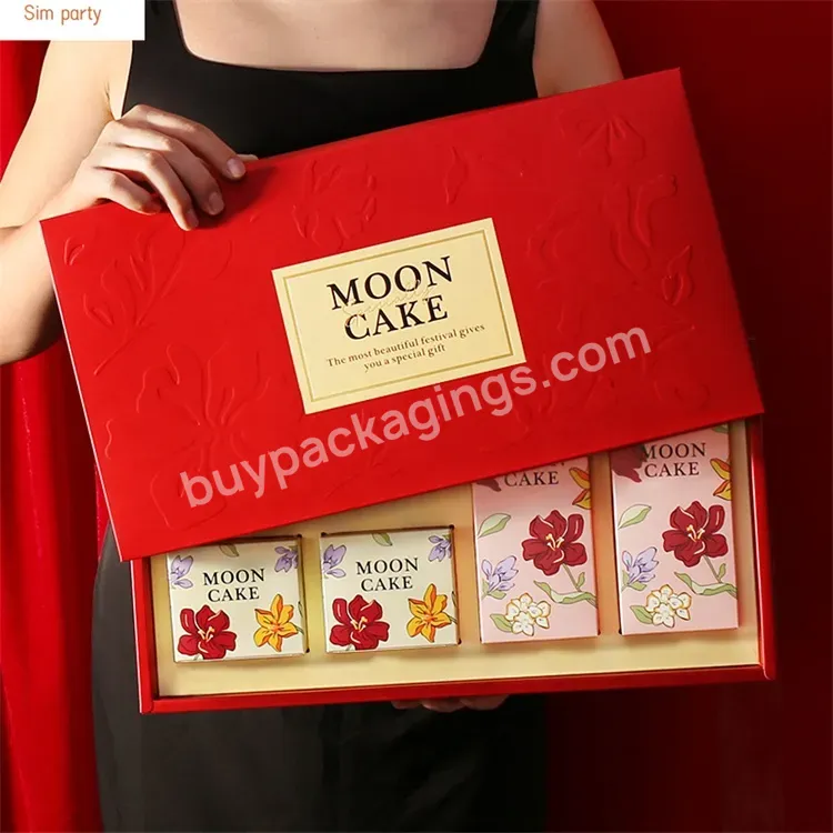 Sim-party Red Paper 50g 80g Food Bakery 6pcs Egg Yolk Puff Bag Gift Set Packaging Box For Moon Cake