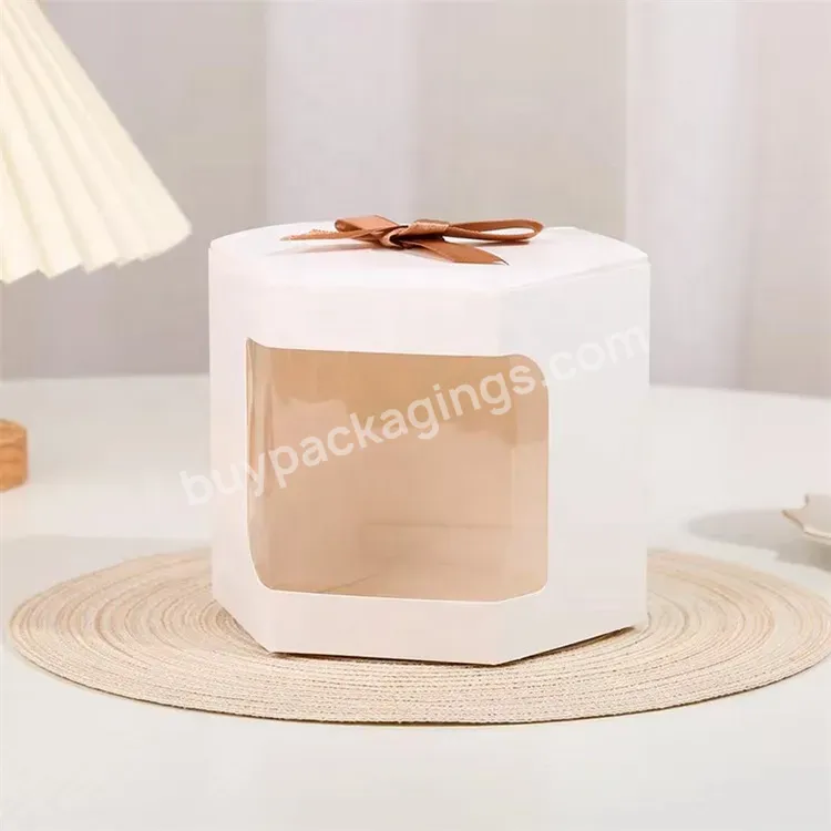 Sim-party Ribbon White Hexagon Wedding Candy Gift Kraft Paper Box With Clear Window