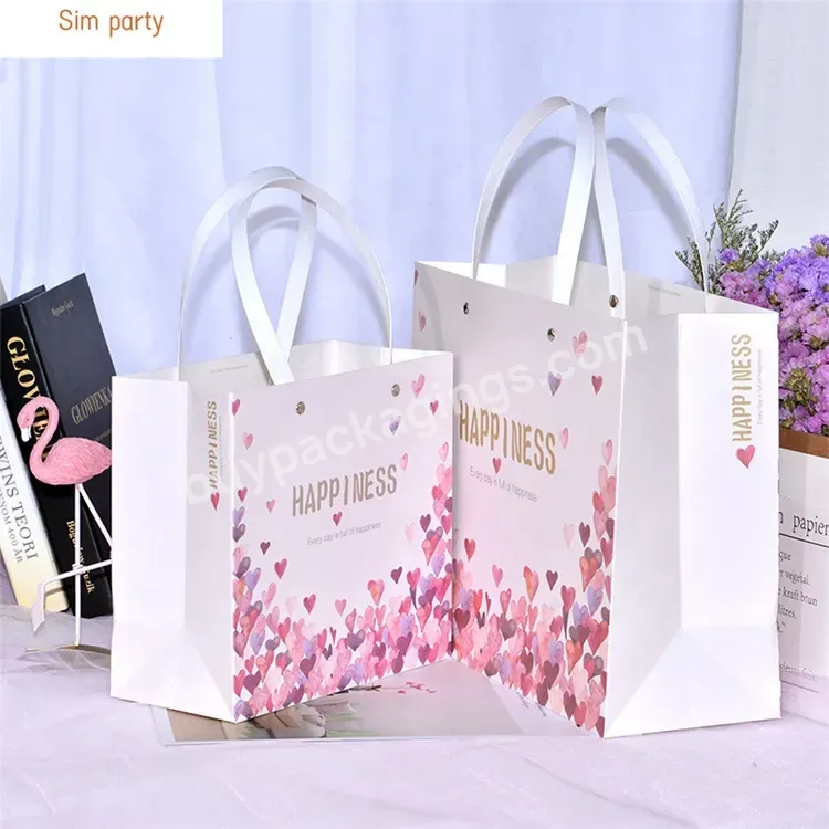 Sim-party Romantic Heart Design Valentine Mother's Day Gift Bags Reusable Shopping Paper Bags