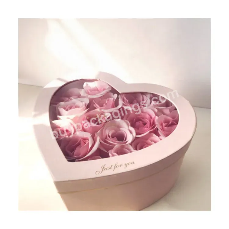 Sim-party Romantic Purple Floral Gift Pink Fruit Rose Basket Luxury Heart Shape Flower Box With Pvc Window