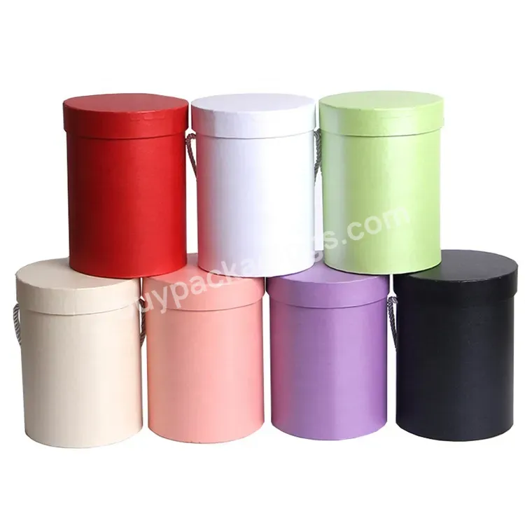 Sim-party Rope Handle Paper Round 3pcs Pure Colors Rose Bucket Wholesale Custom Good Price Elegant Flower Box