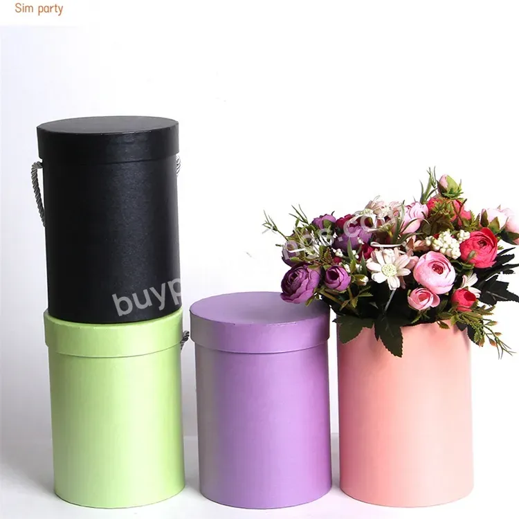 Sim-party Rope Handle Paper Round 3pcs Pure Colors Rose Bucket Wholesale Custom Good Price Elegant Flower Box