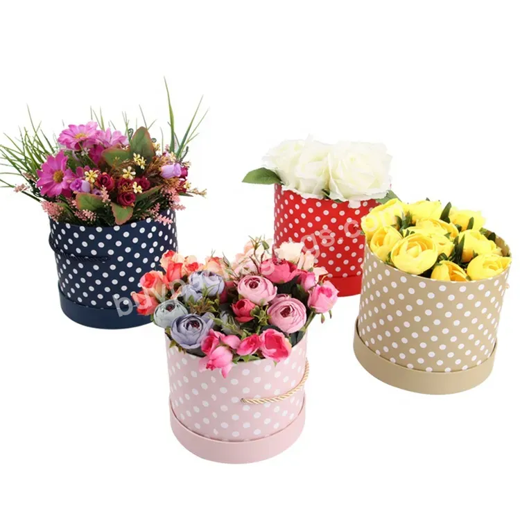 Sim-party Rope Handle Rose Lid 3pcs Set Polka Dots Paper Bouquet Gift Boxes Round Box For Flowers