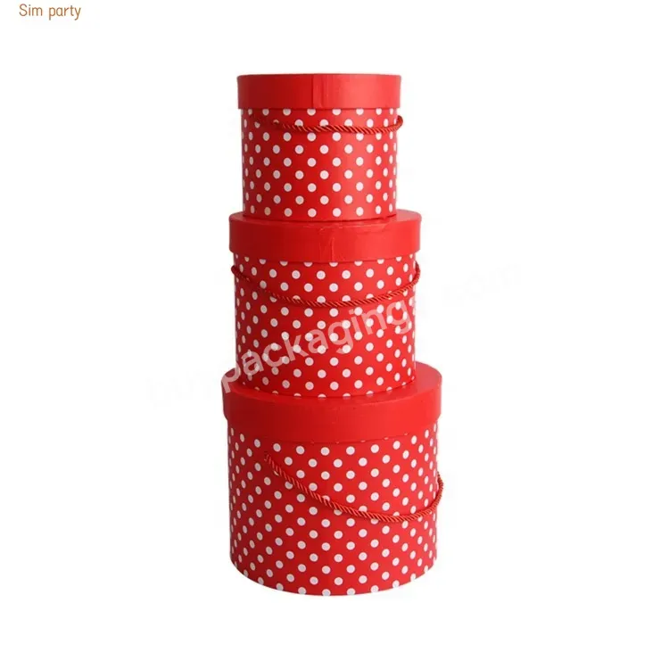 Sim-party Rope Handle Rose Lid 3pcs Set Polka Dots Paper Bouquet Gift Boxes Round Box For Flowers - Buy Round Box For Flowers,Polka Dots Paper Bouquet Gift Boxes,Rope Handle Rose 3pcs Set Box With Lid.