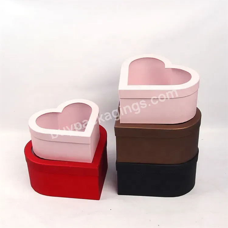 Sim-party Simple Valentine Chocolate Rose 3 Boxes Set Flower Gift Box With Window Heart Shape Wholesale