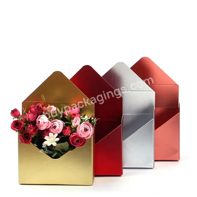 Sim-party Simple Waterproof Film Rose Gift Gold Folding Paper Bouquet Boxes Envelope Flower Box