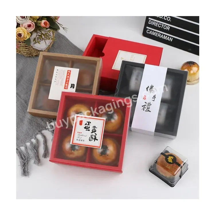 Sim-party Square Mooncake Gift Box Transparent Lid 80g Paper 4 Cavity Moon Cake Packaging Box