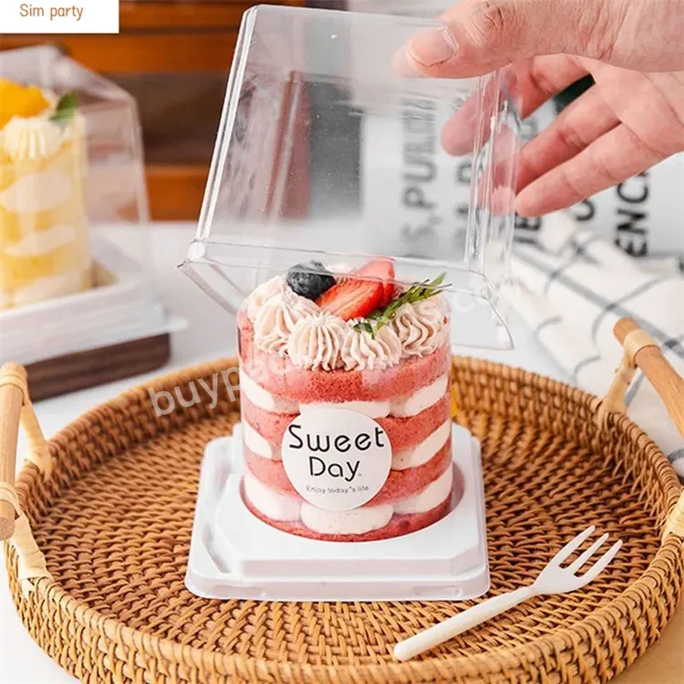 Sim-party Square Round Tray Fork Mousse Transparent 2 Inch Mini Pastry Box Plastic Cake Boxes Wholesale