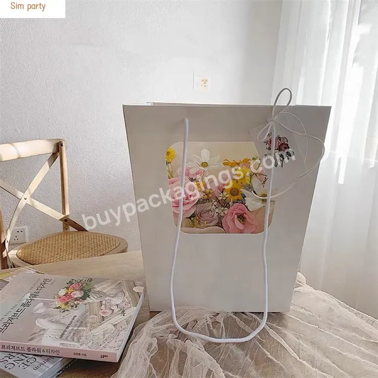 Sim-party Square Waterproof Bouquet Balloon Large Florist Handle Gift Bags Silver Mirror Flower Bag