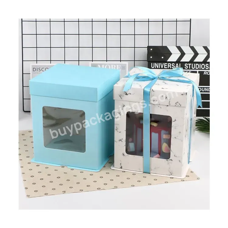 Sim-party Square White Marble Lid Tall Wedding Dessert Window Birthday Cakes Box 6 Inch Cake Boxes