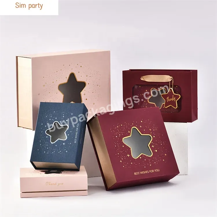 Sim-party Star Pvc Lid Wedding Gift Flip Book Shape Magnetic Gift Box Set With Clear Window