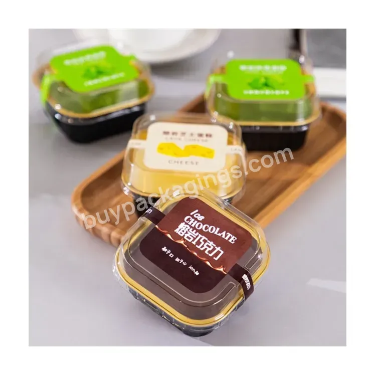 Sim-party Sticker Mini Pastry Black Dessert Clear Lid Cheese Boxes Aluminum Foil One Piece Cake Box