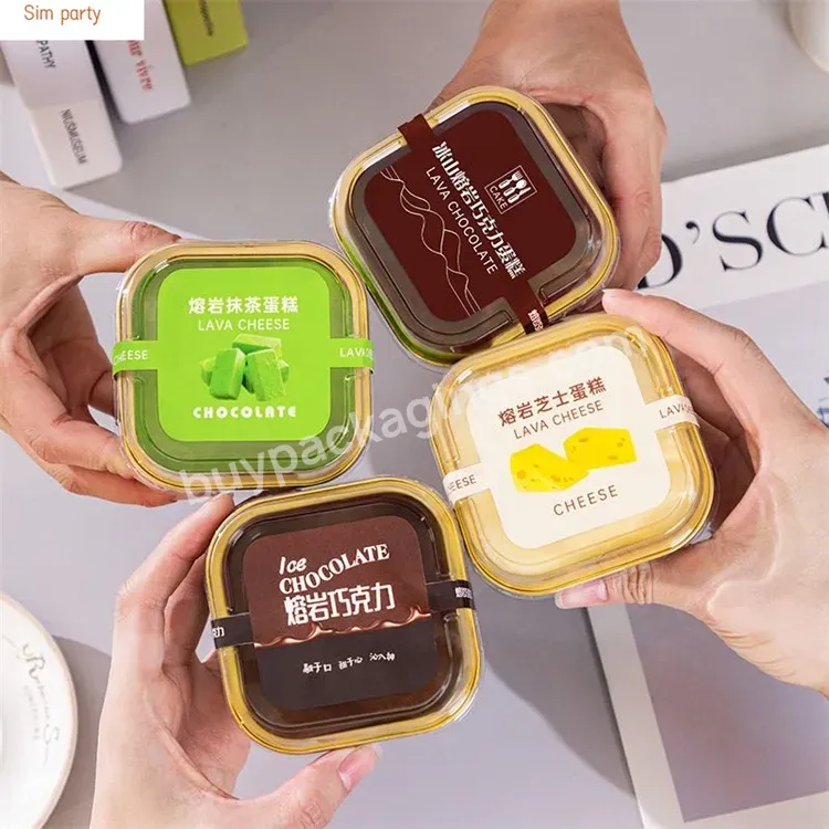 Sim-party Sticker Mini Pastry Black Dessert Clear Lid Cheese Boxes Aluminum Foil One Piece Cake Box