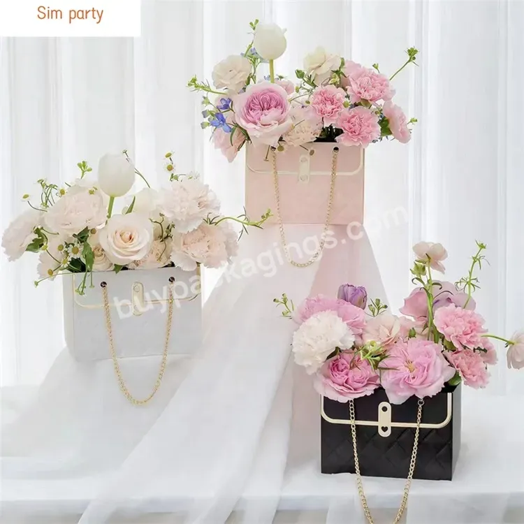 Sim-party Stock Brand Craft Black Luxury Shopping Gift Paper Bag With Handle Flower Box