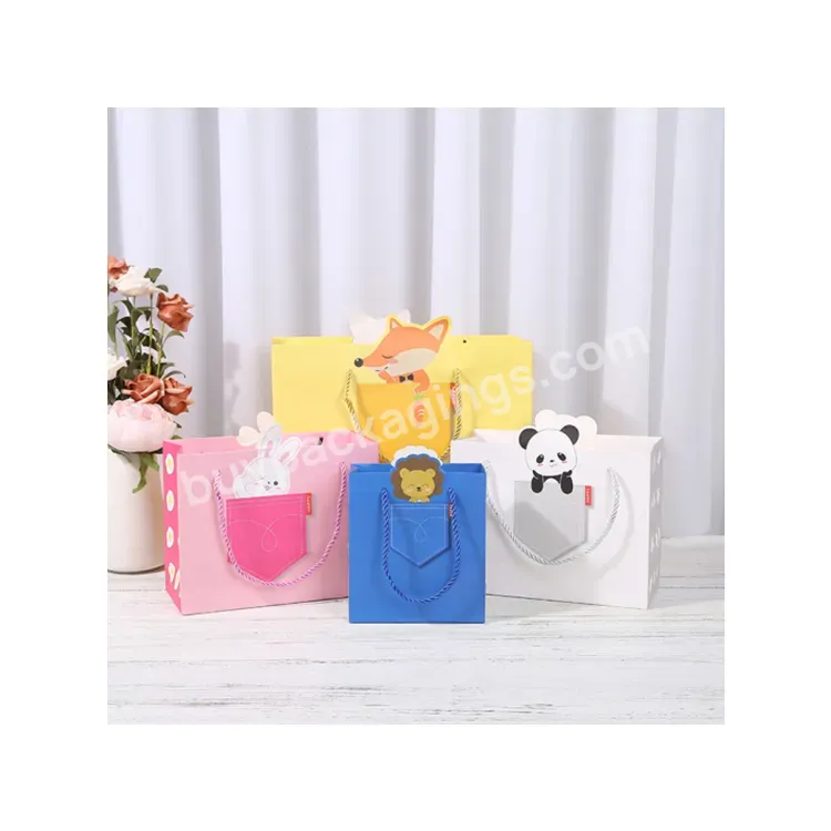 Sim-party Stock Childish Cartoon Animal Shopping Stationery Paper Bag With Logo Gift Bag For Birthday