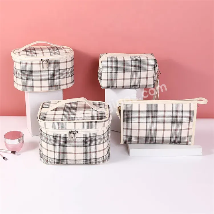 Sim-party Stock Classic Beige Plaid Travel Storage Toiletry Makeup Bags For Women Cosmetic Bag Wholesale - Buy Makeup Bags For Women Cosmetic Bag Wholesale,Classic Beige Plaid Toiletry Bag,Toiletry Bag For Travel.