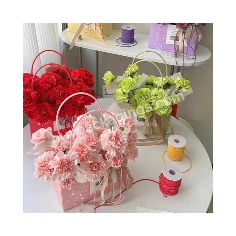 Sim-party Stock Colors Handle Floral Waterproof Kraft Paper Rose Bouquet Bag Flower Bags For Bouquets