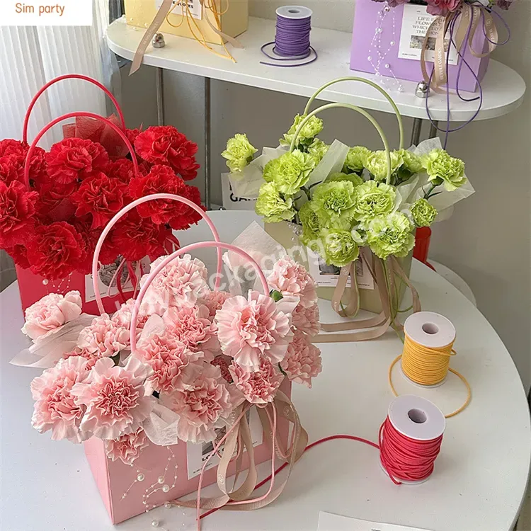 Sim-party Stock Colors Handle Floral Waterproof Kraft Paper Rose Bouquet Bag Flower Bags For Bouquets