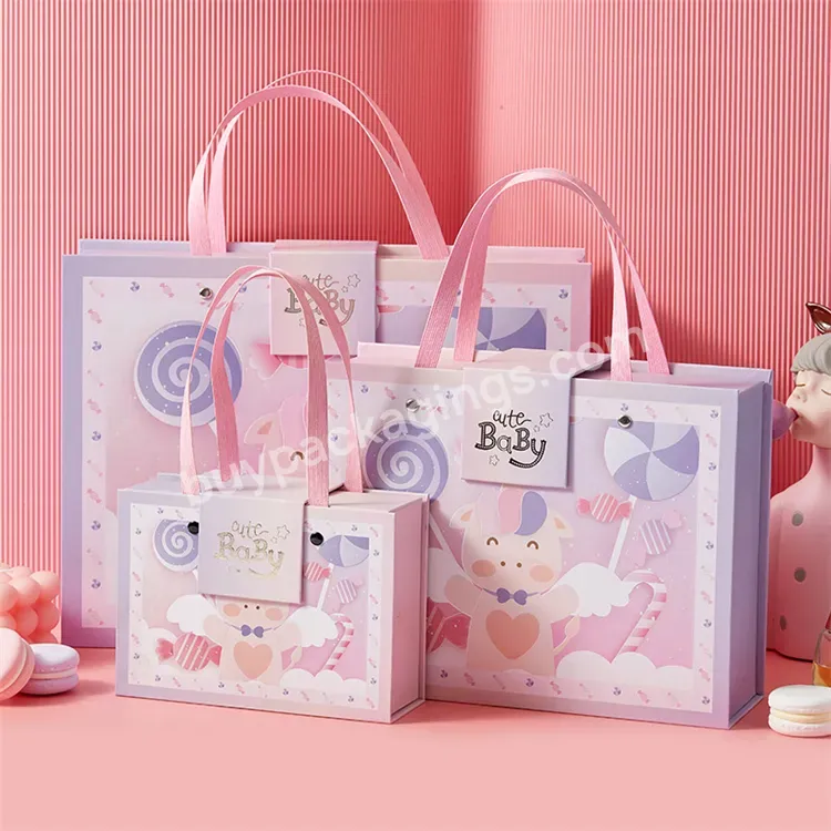 Sim-party Stock Cute Carton Magnetic Closure Kids Birthday Gift Box With Handle Baby Gift Box Set Newborn