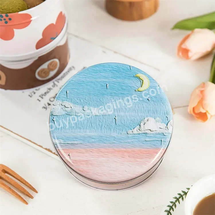 Sim-party Stock Cute Cartoon Bakery Cookie Biscuit Candy Tea Package Gift Box 13.5*7cm Round Tin Box