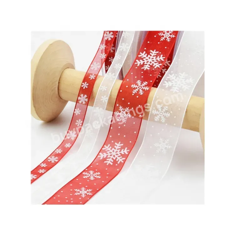 Sim-party Stock Elegant 1cm 2.5cm In Width Translucent Christmas Gift Wrapping Snowflake Yarn Ribbon