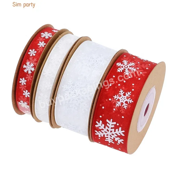 Sim-party Stock Elegant 1cm 2.5cm In Width Translucent Christmas Gift Wrapping Snowflake Yarn Ribbon