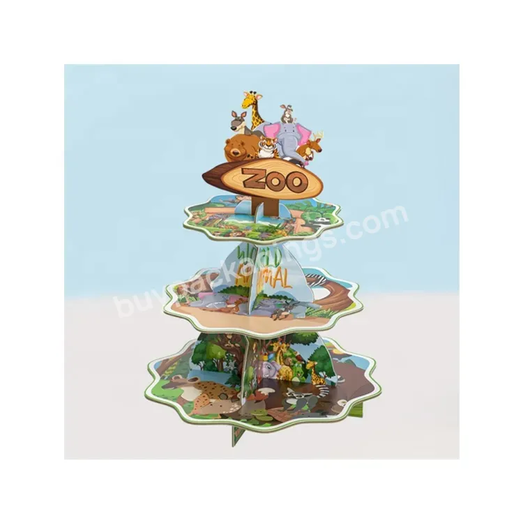 Sim-party Stock Forest Kids Party Birthday Zoo Theme Cake Mousse Pastry 3 Tier Holder Stand Set