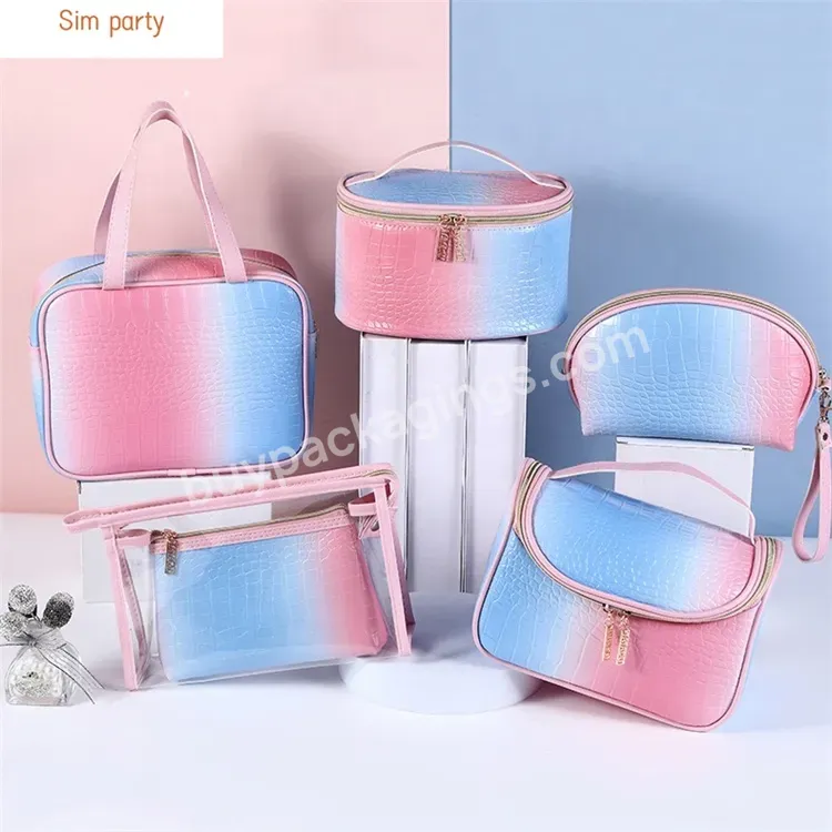 Sim-party Stock Gradient Luxury High-end Pu Leather Makeup Bag Washbag Cosmetics Bag - Buy Washbag Cosmetics Bag,Pu Gradient Cosmetic Bag,Pu Makeup Bag.