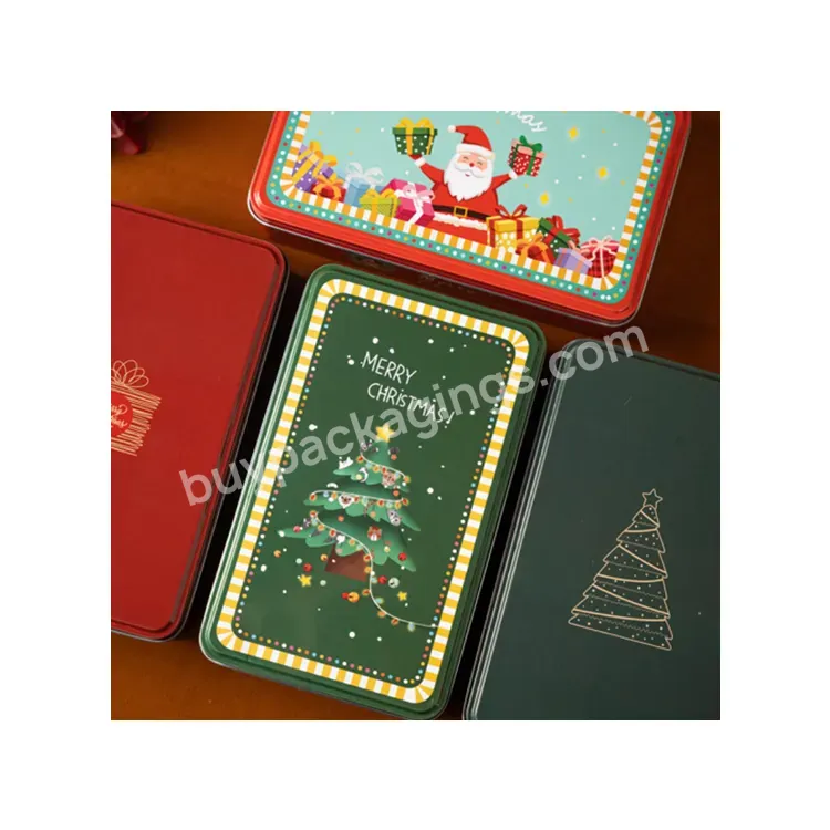 Sim-party Stock Green Red Biscuit Cookie Gift Box Large Size 7.5*4.5*2.2 Inch Christmas Tin Box
